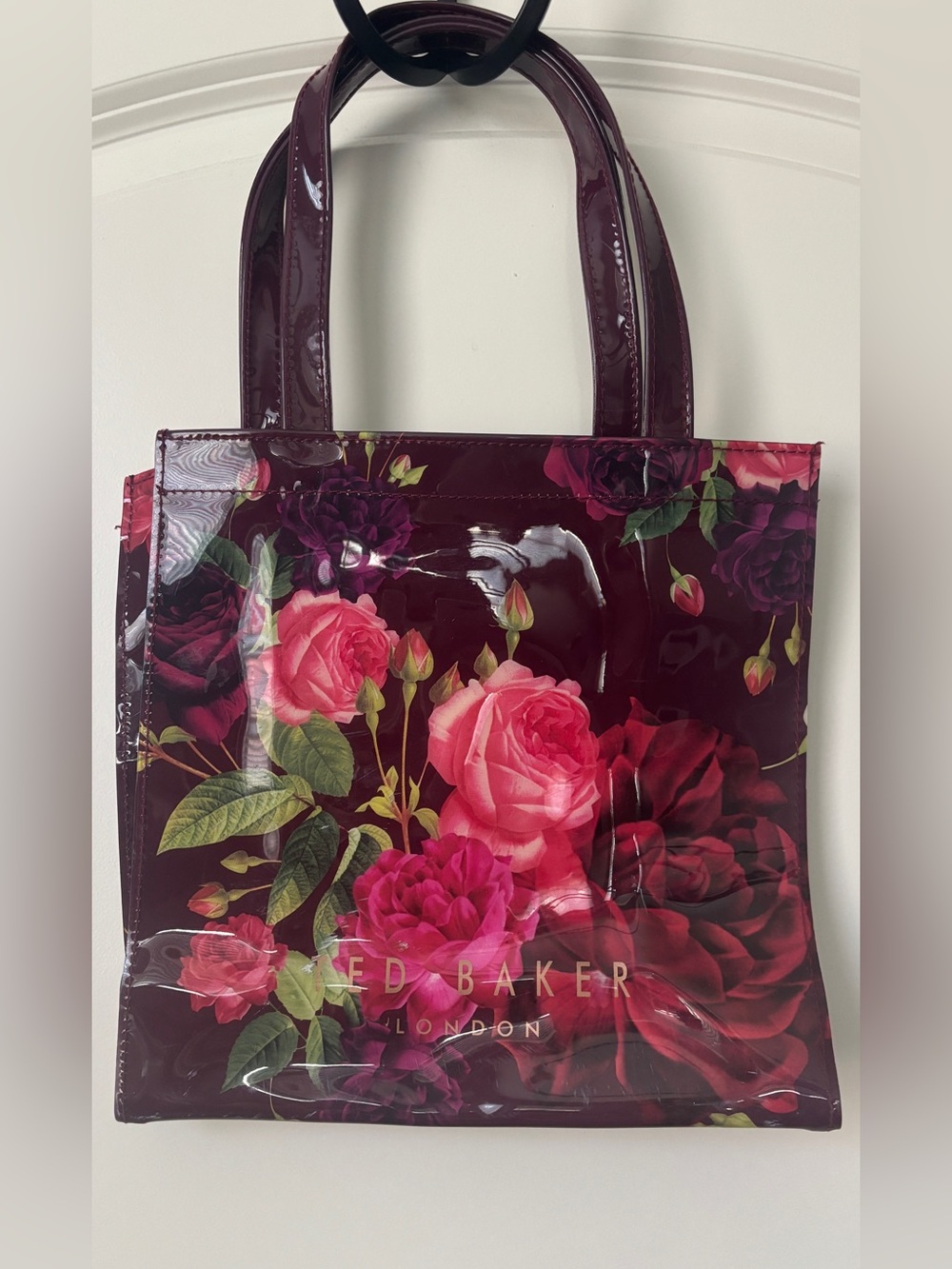 Ted Baker Maroon Patent Floral Rose Tote